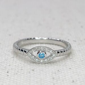 NEW STERLING SILVER | Aqua Blue Evil Eye Ring